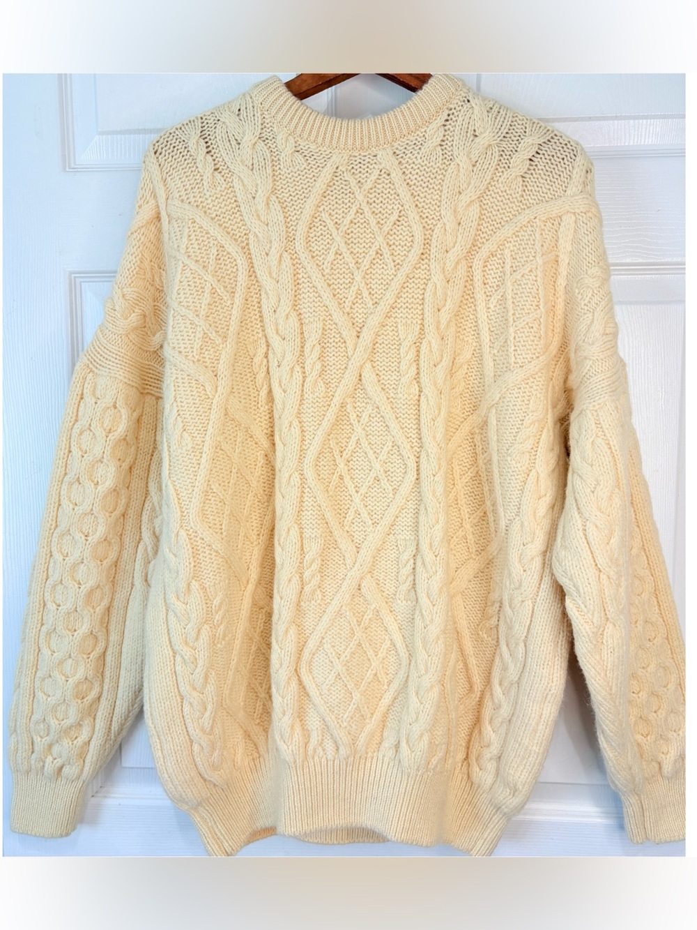 West Highland Wollens Scotland Cream Wool Fishermen Cable Knit Sweater Size XXL